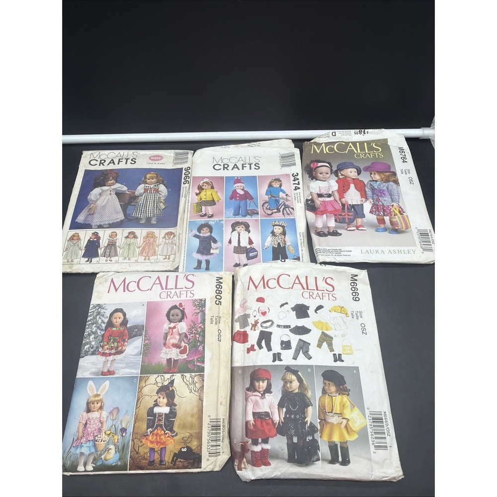 VTG Lot 5 McCalls 18" Doll Clothes Pattern 9066 3474 6764 6805 6669 Cut Patterns